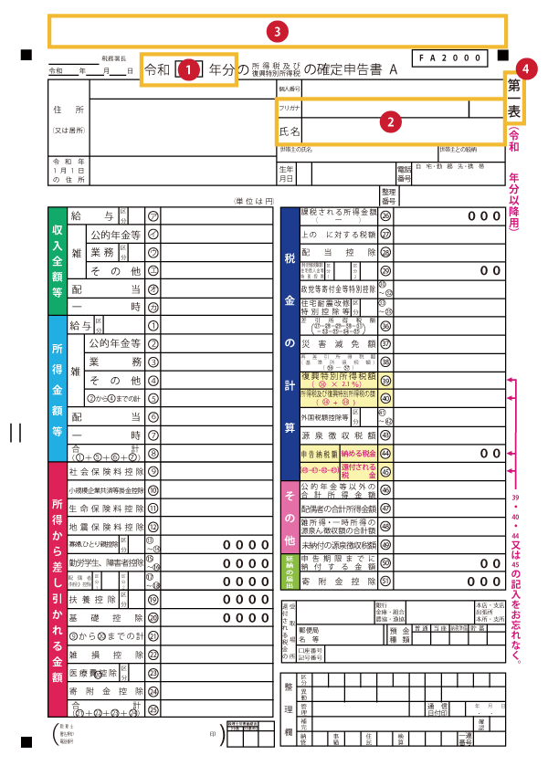 確定申告書のサンプル画像