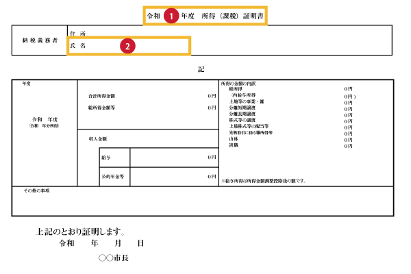 所得（課税）証明書のサンプル画像