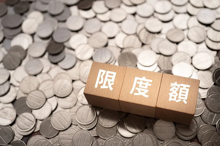 限度額と書かれたブロックとコイン