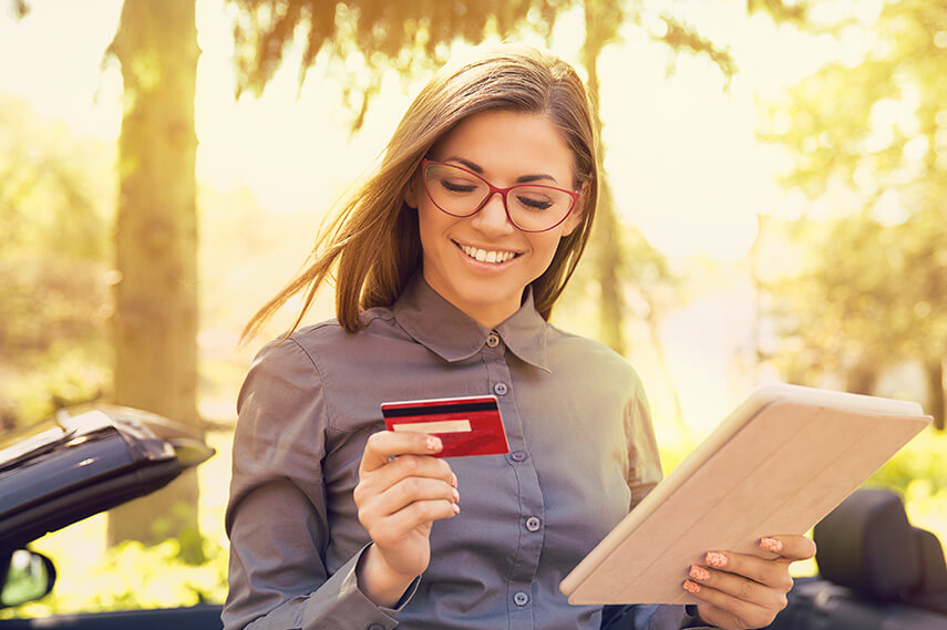 a woman has a loan card