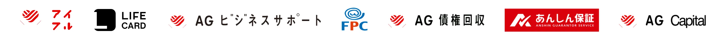 アイフル、ライフカード、AGビジネスサポート、FPC、AG債権回収、あんしん保証、AGキャピタル