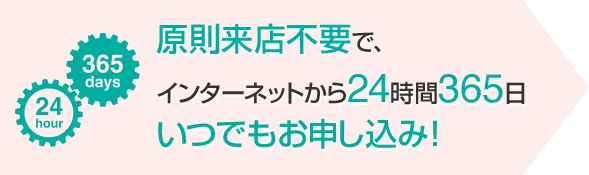 原則来店不要で、インターネットから24時間365日 いつでもお申し込み！