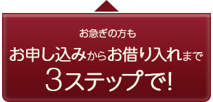 お急ぎの方もお申込みからお借り入れまで3ステップで！