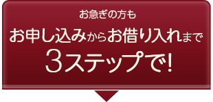 お急ぎの方もお申込みからお借り入れまで3ステップで！