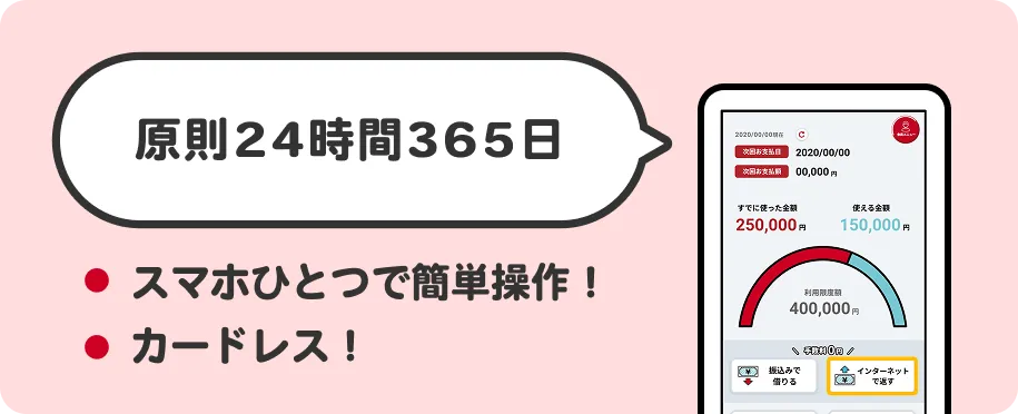 原則24時間365日　・スマホひとつで簡単操作！・カードレス！